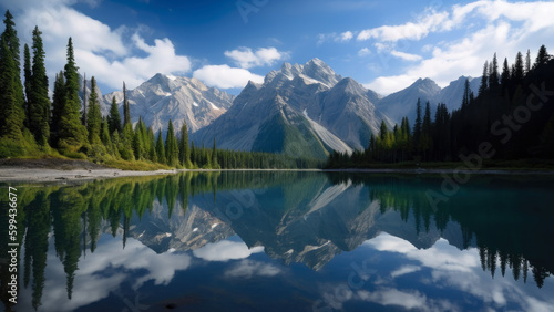 Mountain Reflections Calm Lake Mirrors Majestic Peaks in the Background  generative ai