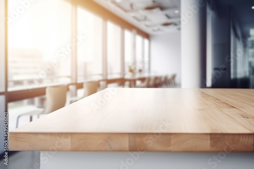 Empty Wooden Table with Blurred Interior Background Created with Generative AI