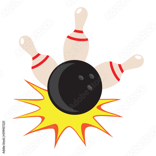 Bowling design template with bowling ball and pins vector cartoon illustration