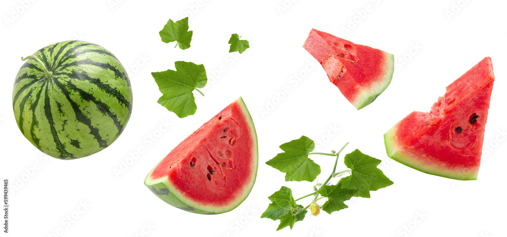 Slice of watermelon isolated on transparent background. PNG - obrazy, fototapety, plakaty 