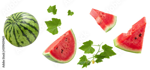 Fototapeta Naklejka Na Ścianę i Meble -  Slice of watermelon isolated on transparent background. PNG