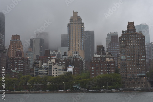Gloomy Cloudy Rainy View of Manhattan from Roosevelt Island 