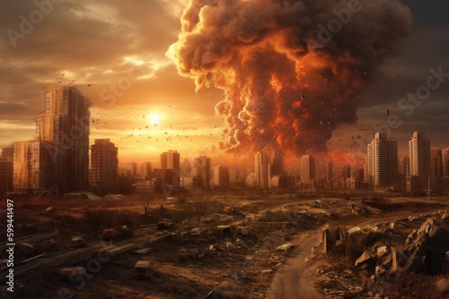 Desolate Cityscape After Nuclear Strike, Generative AI