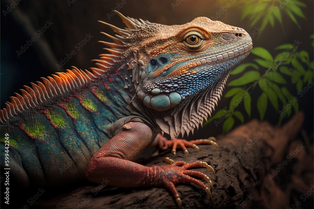 Fototapeta premium iguana on a tree, generative ai