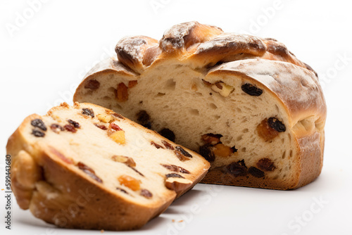 Pan dulce, a loaf of bread with raisins and nuts. AI generative. Generative AI