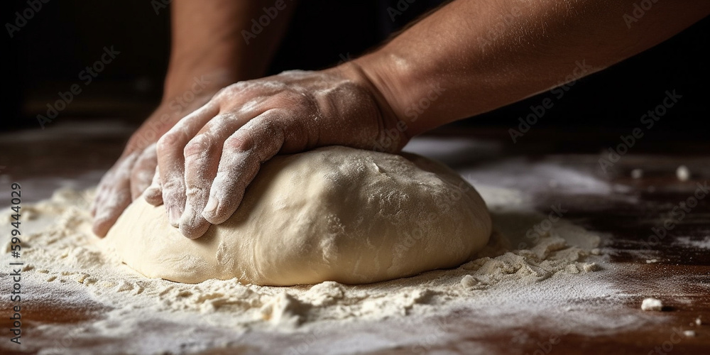 Hausgemachter Pizzateig durch Hand geknetet, ai generativ