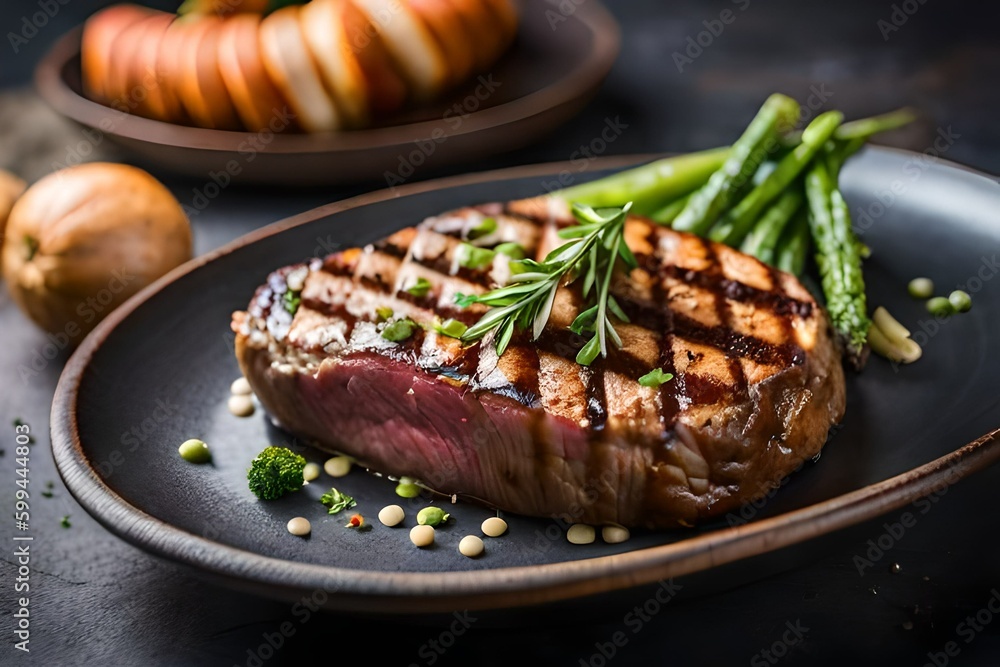 Grilled beef chops with rosemary on top generative ai Grilled beef chops with rosemary on top generative ai