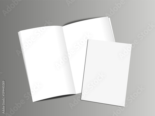 Double-side blank brochure mockup on gray background.