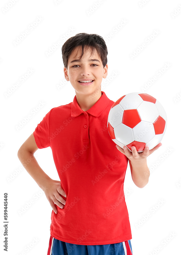 Little boy with soccer ball on white background Little boy with soccer ball on white background