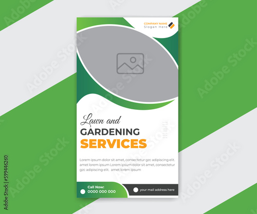 Lawn and gardening business social media post stories collection design template