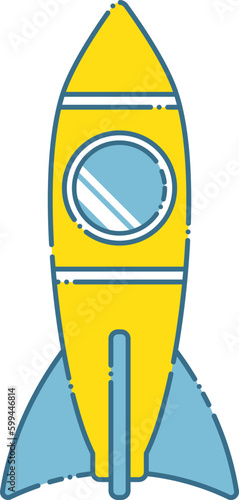 青と黄色のかわいいロケット、ミサイルのイラスト