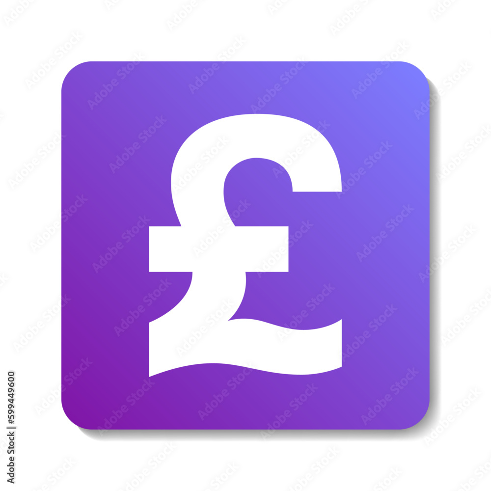 Currency vector glyph. GBP square vector icon. White symbol on violet gradient background. Currency vector glyph. GBP square vector icon. White symbol on violet gradient background.