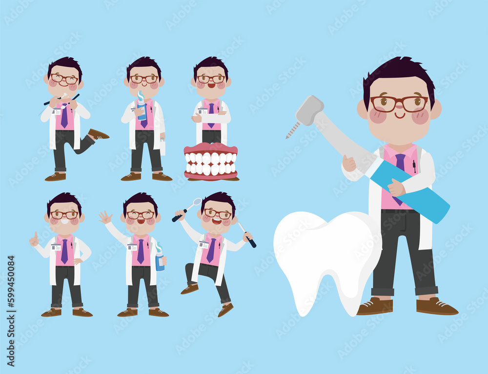 Dentist character and dental care concept Dentist character and dental care concept