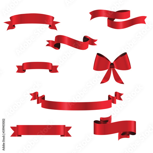 Red Ribbon Set InIsolated White Background, Vector Illustration