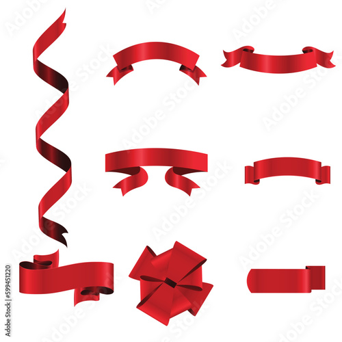 Red Ribbon Set InIsolated White Background, Vector Illustration