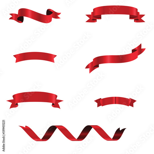 Red Ribbon Set InIsolated White Background, Vector Illustration