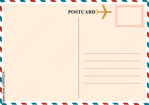 Vintage postcard, Travel by air postcard template. Blank Postal card design to add text. Postal services day greeting card idea.