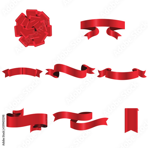 Red Ribbon Set InIsolated White Background, Vector Illustration