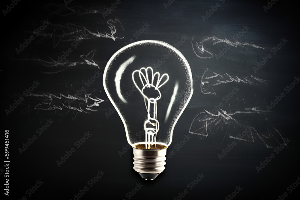 light bulb chalked on blackboard. generative ai