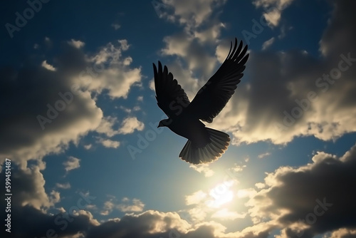 Silhouette of Dove Pigeon Animal Wildlife Dancing Across the Sky Symbol of Peace and Holy