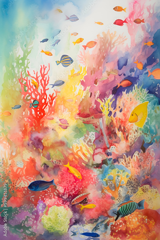 watercolor colorful composition coral, ai