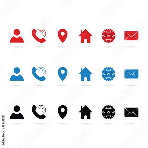 Contact glyph icons set in three color, red, blue and black