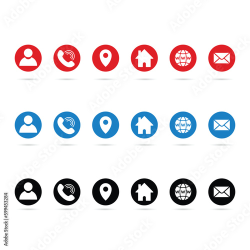 Contact glyph icons set in three color, red, blue and black