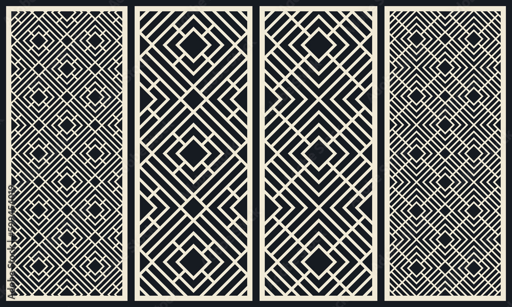 Set of patterns of square shaped. Laser cutting of decorative panels. Template for cutting plywood, wood, paper, cardboard and metal. Set of patterns of square shaped. Laser cutting of decorative panels. Template for cutting plywood, wood, paper, cardboard and metal.
