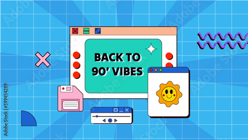 Vector colorful colourful hand drawn nostalgic 90's background