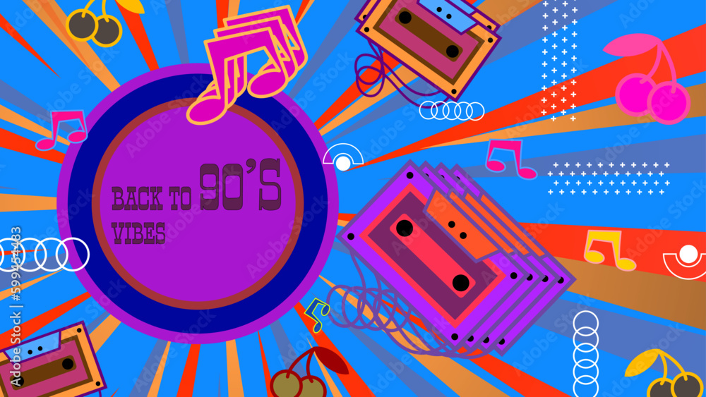 Vector flat design 90s music festival colorful colourful twitch background