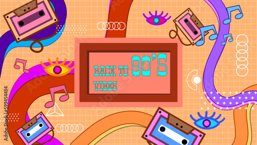 Vector colorful colourful hand drawn nostalgic 90's background