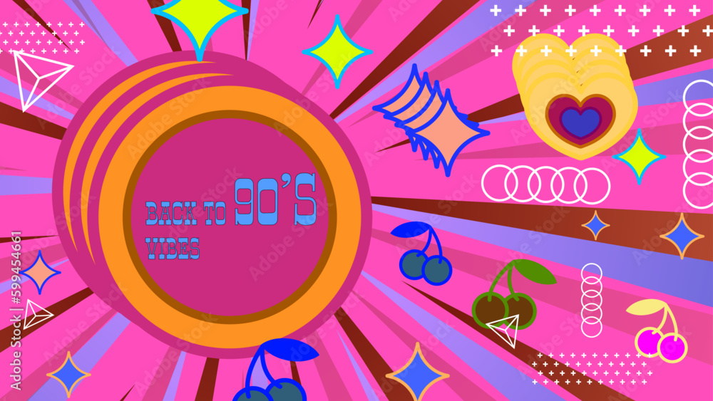 Fototapeta premium Vector colorful memphis style nostalgic background 90 colorful colourful
