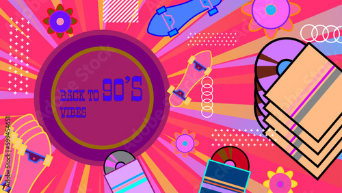 Vector flat style nostalgic background 90 colorful colourful