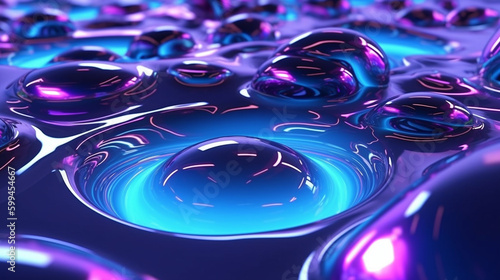 Futuristic Abstract Purple, Blue, and Pink Neon Liquid Sci Fi Shapes Background - Melting, Dripping, Swirling and Bubbling into One Another, Reflective with Metallic Sheen - Generative AI