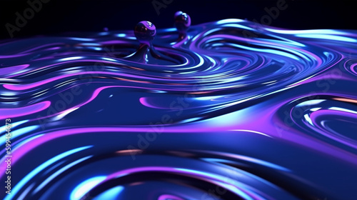 Futuristic Abstract Purple, Blue, and Pink Neon Liquid Sci Fi Shapes Background - Melting, Dripping, Swirling and Bubbling into One Another, Reflective with Metallic Sheen - Generative AI