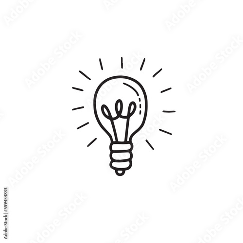 Burning light bulb icon, idea. Black contour linear silhouette. Side view. Vector simple flat graphic illustration. Isolated object on a white background.