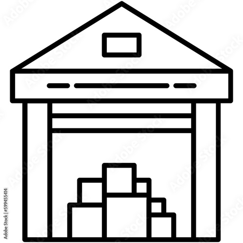 Warehouse Icon. Storehouse Depot Building Symbol. Line Icon Vector Stock