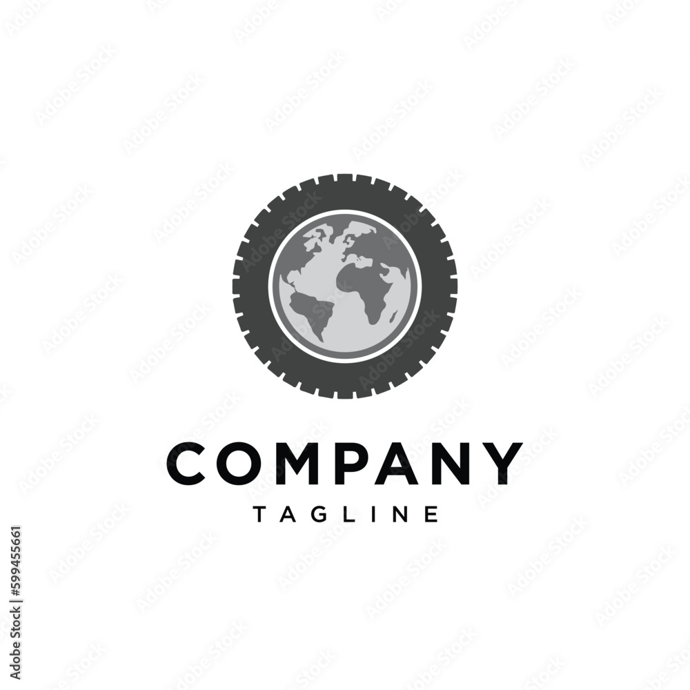 Fototapeta premium Tire and globe world logo icon vector template.