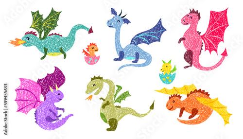 Children s drawing. Set with dragons