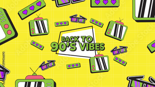 Vector 90s retro party cartoon background illustration in trendy flat style design colorful colourful