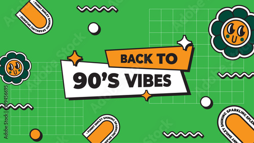 Vector colorful colourful hand drawn flat nostalgic 90's social media post template