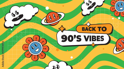 Vector colorful memphis style nostalgic background 90 colorful colourful