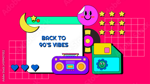 Vector colorful colourful hand drawn flat nostalgic 90 s social media post template