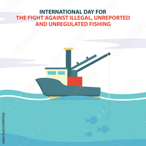 illustration vector graphic of fishing boats in the ocean, perfect for international day, the fight against, illegal, unreported, unregulated, fishing, celebrate, greeting card, etc.