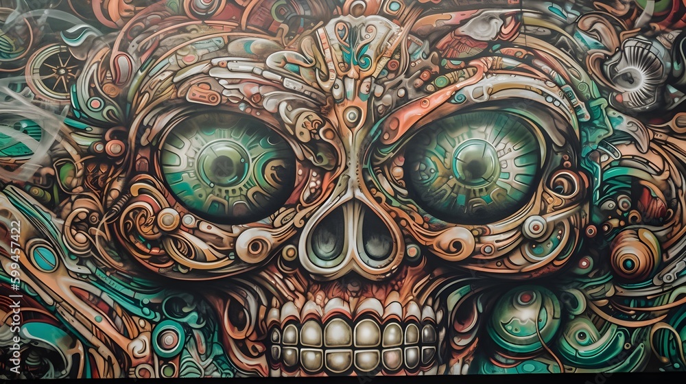 Skull Graffiti Art Mural
