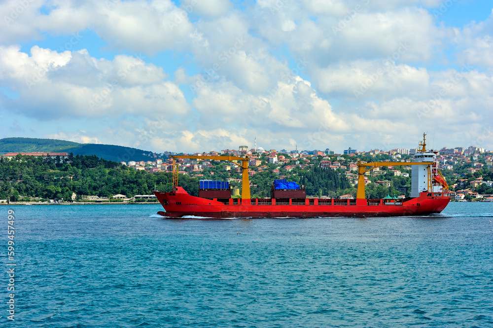 Large bulk carrier sailing on the Bosphorus Strait in Istanbul, Turkey