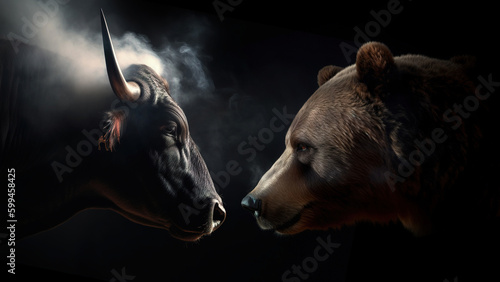 Confrontation of the bear and bull. Stock market concept. Generated by Ai