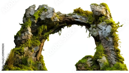 Serene forest boasts a majestic rock arch