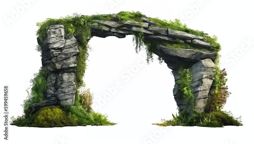 Isolated on white, the stone arch stands