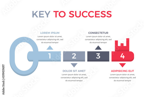Infographic template with key divided on 4 segments, key to success concept